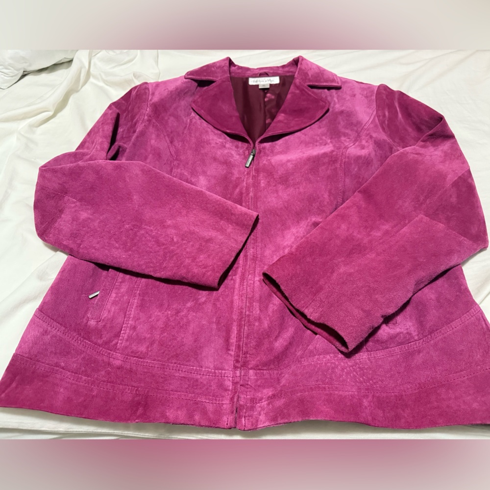 💜Preston & York💜 Fuchsia Genuine Suede Bomber Jacket - Sz XL